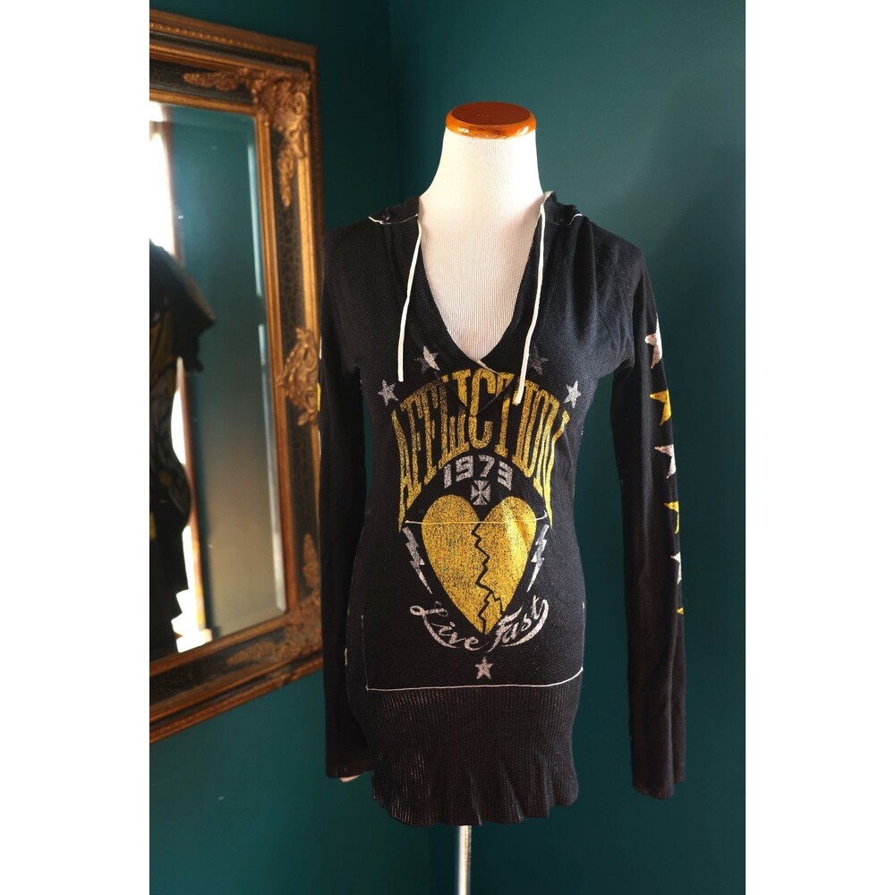 Vintage Y2K Affliction Reversible Mini Dress Fitted Hoodie Grunge Mall Goth Rare